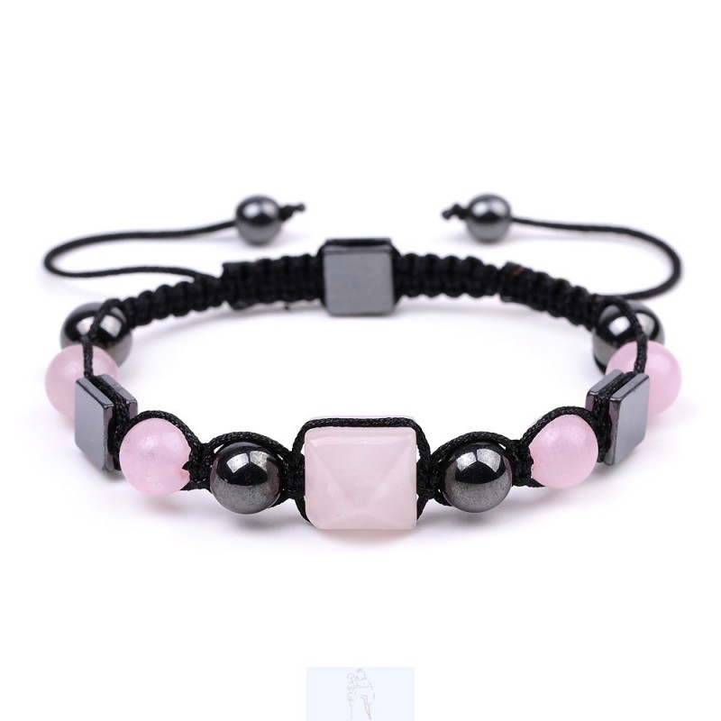 Pulseira Hematite e Quartzo Rosa - Ajustável