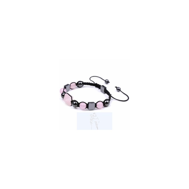 Pulseira Hematite e Quartzo Rosa - Ajustável