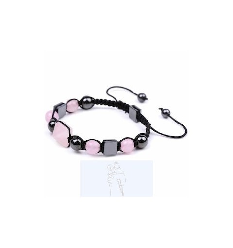 Pulseira Hematite e Quartzo Rosa - Ajustável