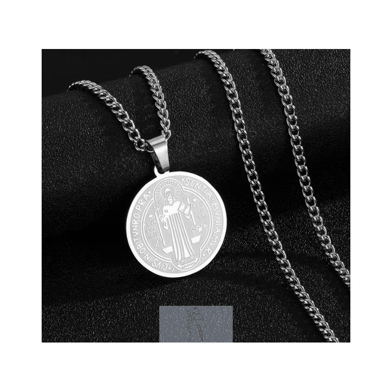 Colar medalha de  S. Bento - Aço