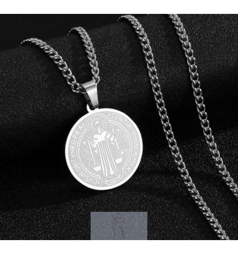 Colar medalha de  S. Bento - Aço