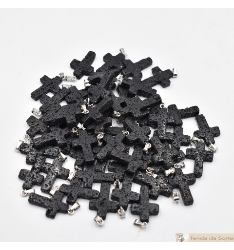 Pendente Cruz Pedra Vulcânica