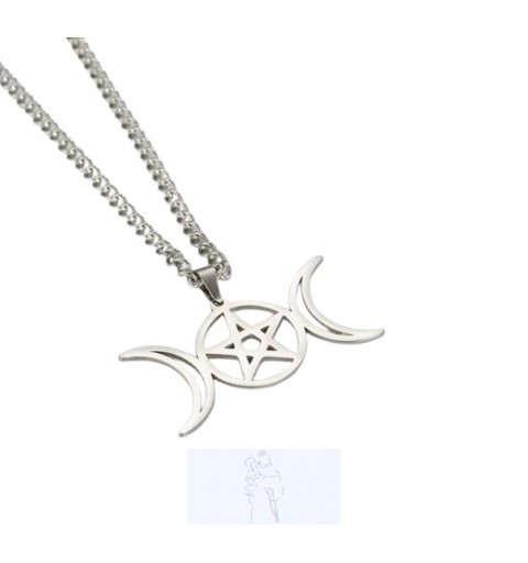 Colar Triluna Wicca - Aço
