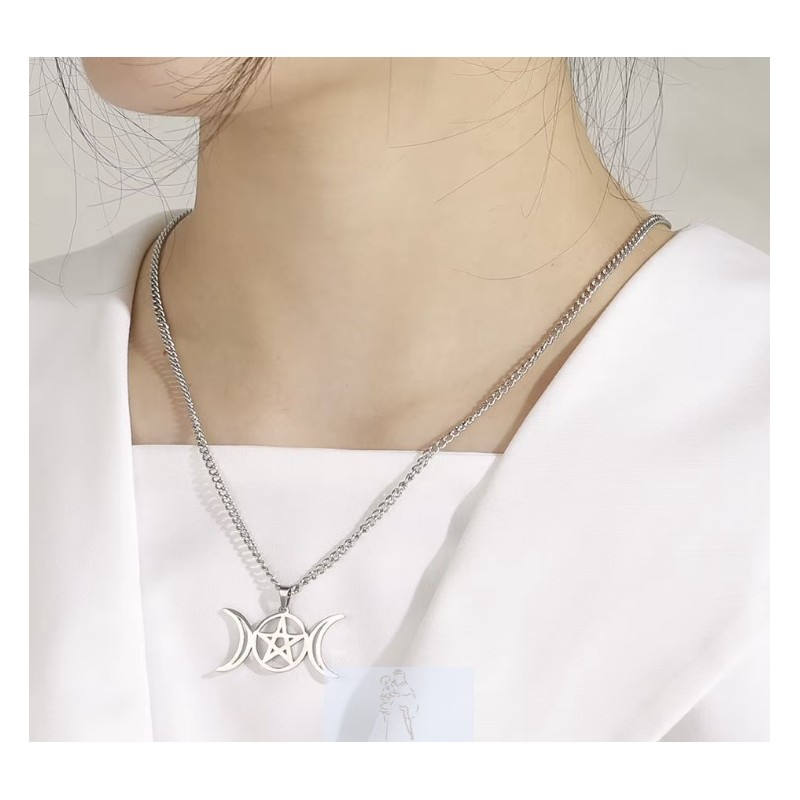 Colar Triluna Wicca - Aço