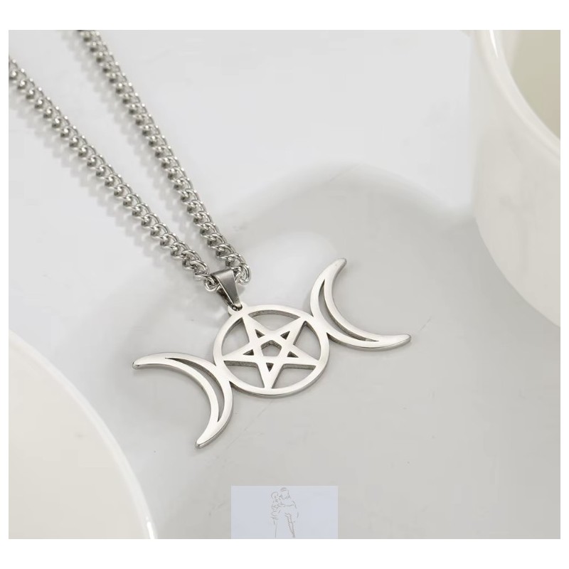 Colar Triluna Wicca - Aço
