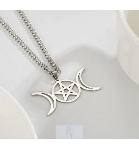 Colar Triluna Wicca - Aço